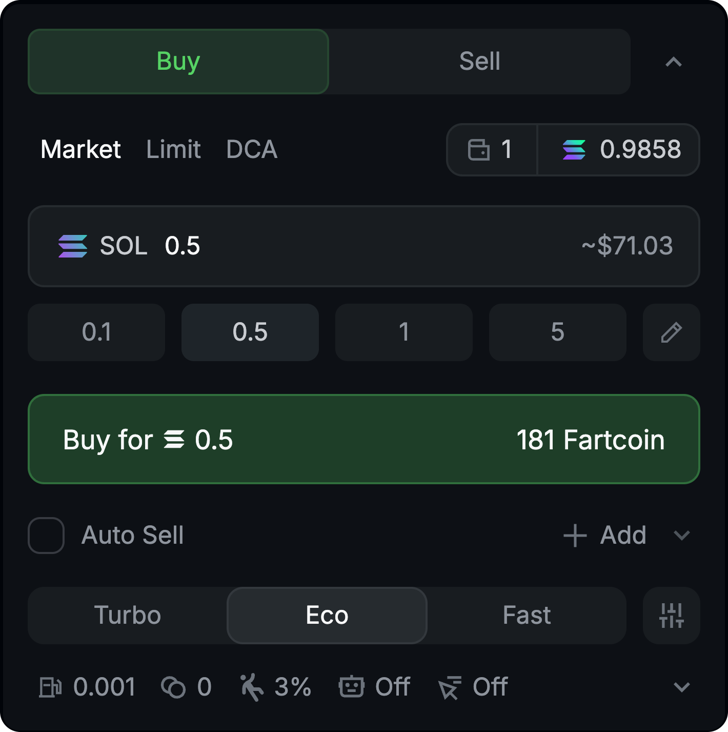 This is the part of the trade panel, we call the swap module. Depicted is just a sample market buy.
