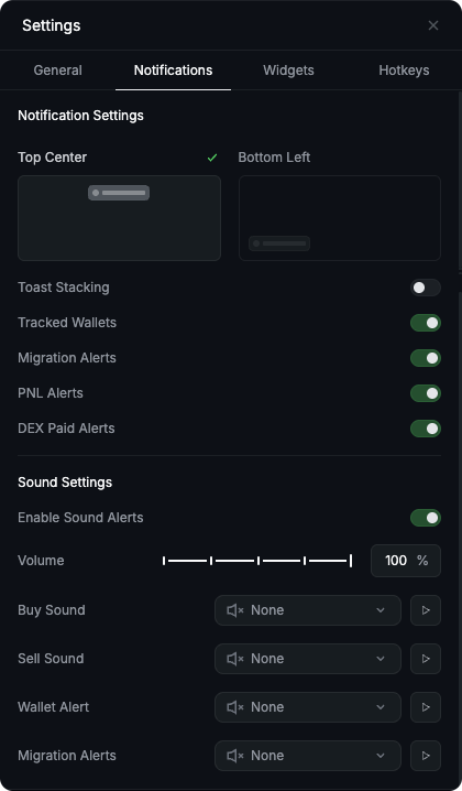 A tab of UI settings titled "Notifications" matching the text descriptions to the right.